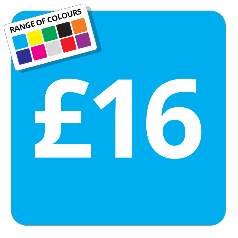 £16 Printed Price Sticker - 51mm Square Light Blue