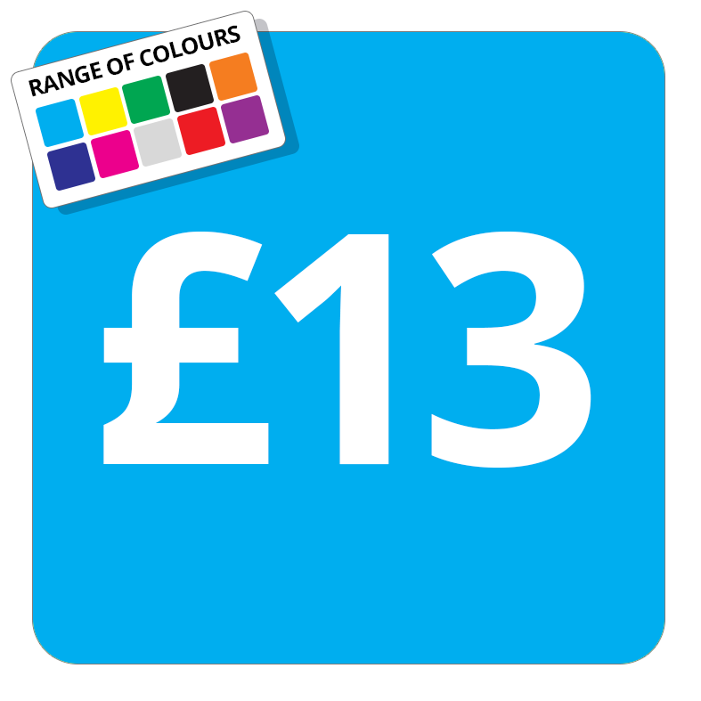 £13 Printed Price Sticker - 25mm Square Light Blue