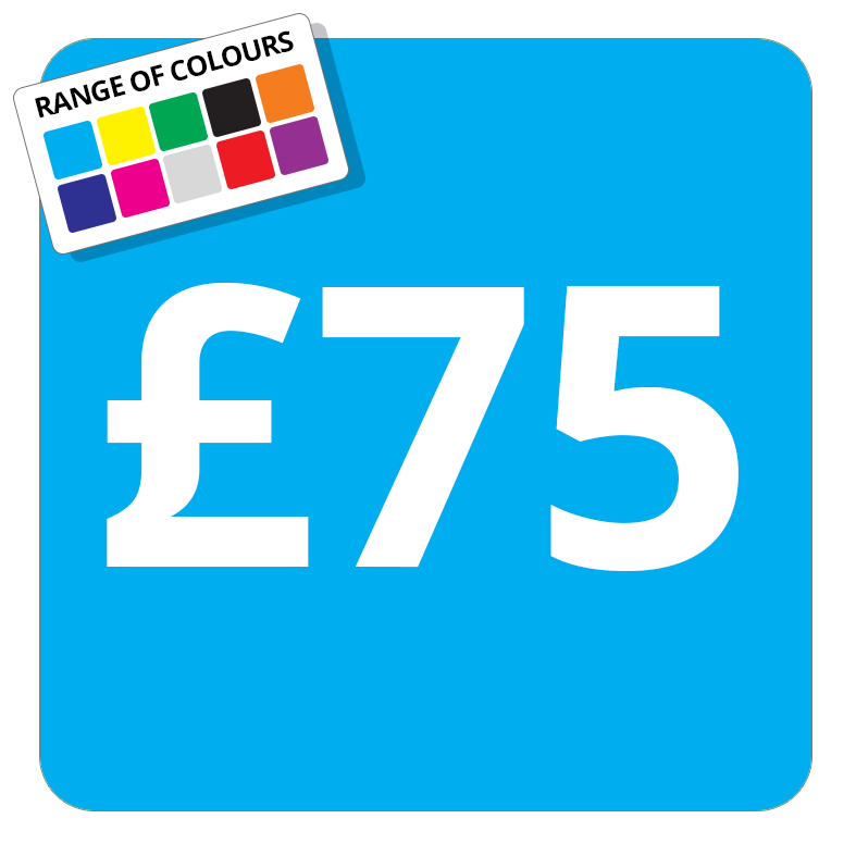 £75 Printed Price Sticker - 37mm Square  Light Blue
