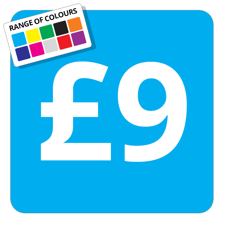 £9 Printed Price Sticker - 51mm Square Light Blue