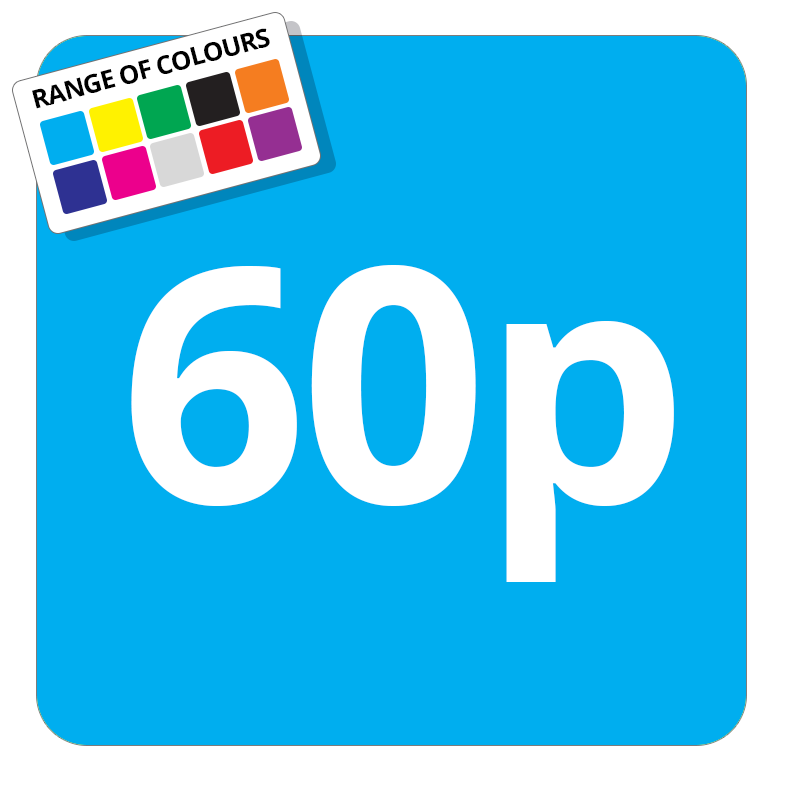 60p Printed Price Sticker - 25mm Square Light Blue