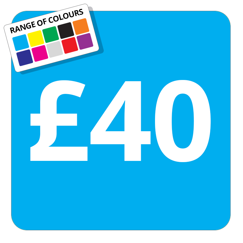 £40 Printed Price Sticker - 25mm Square Light Blue