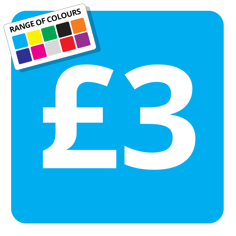 £3 Printed Price Sticker - 37mm Square  Light Blue
