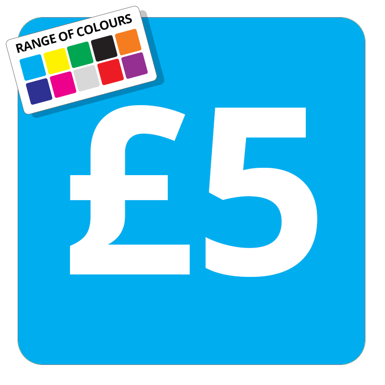 £5 Printed Price Sticker - 37mm Square  Light Blue