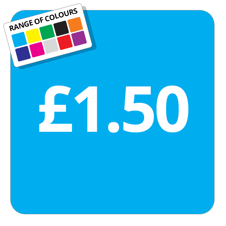 £1.50 Printed Price Sticker - 25mm Square Light Blue