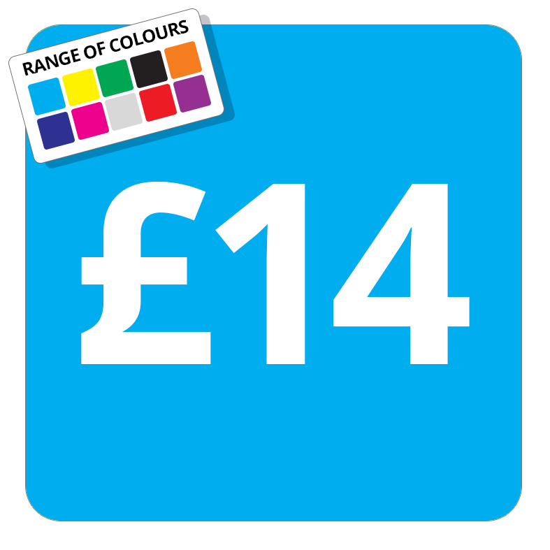 £14 Printed Price Sticker - 25mm Square Light Blue