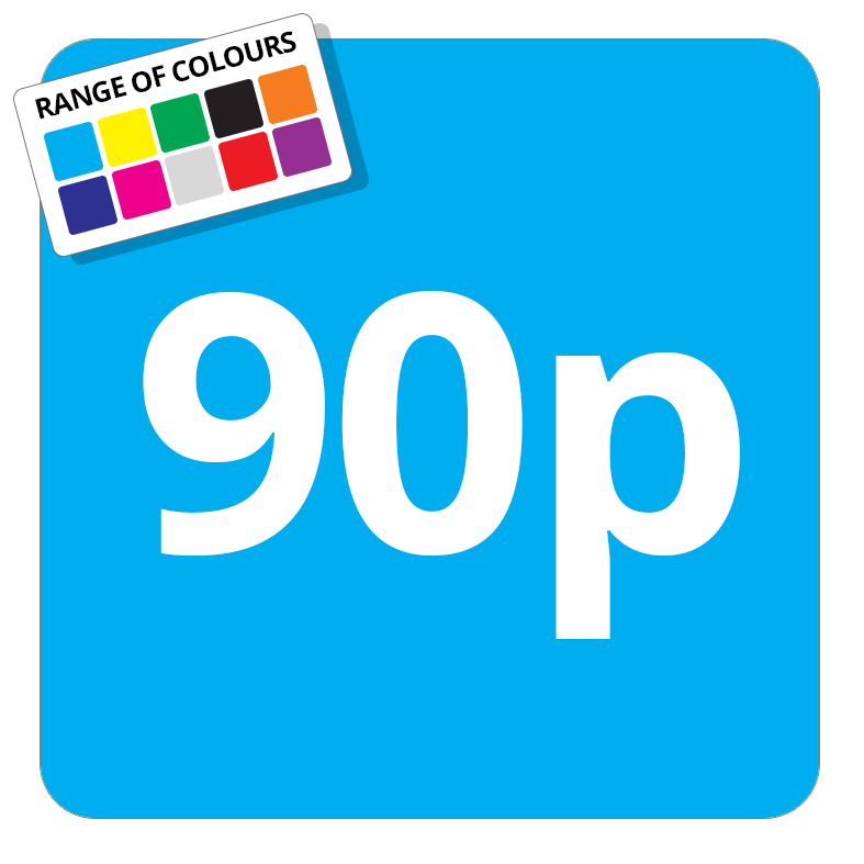90p Printed Price Sticker - 25mm Square Light Blue