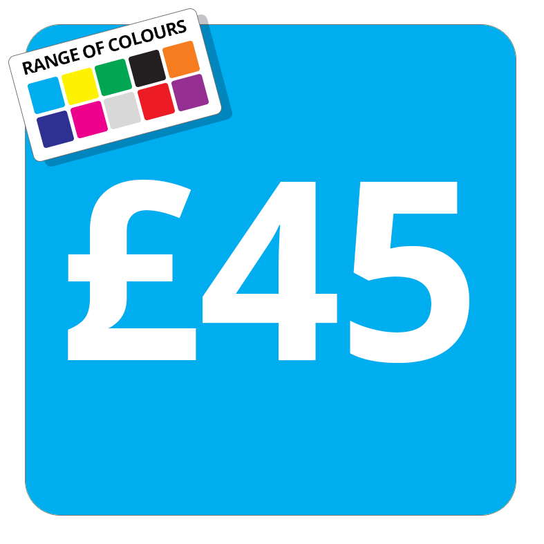 £45 Printed Price Sticker - 37mm Square  Light Blue