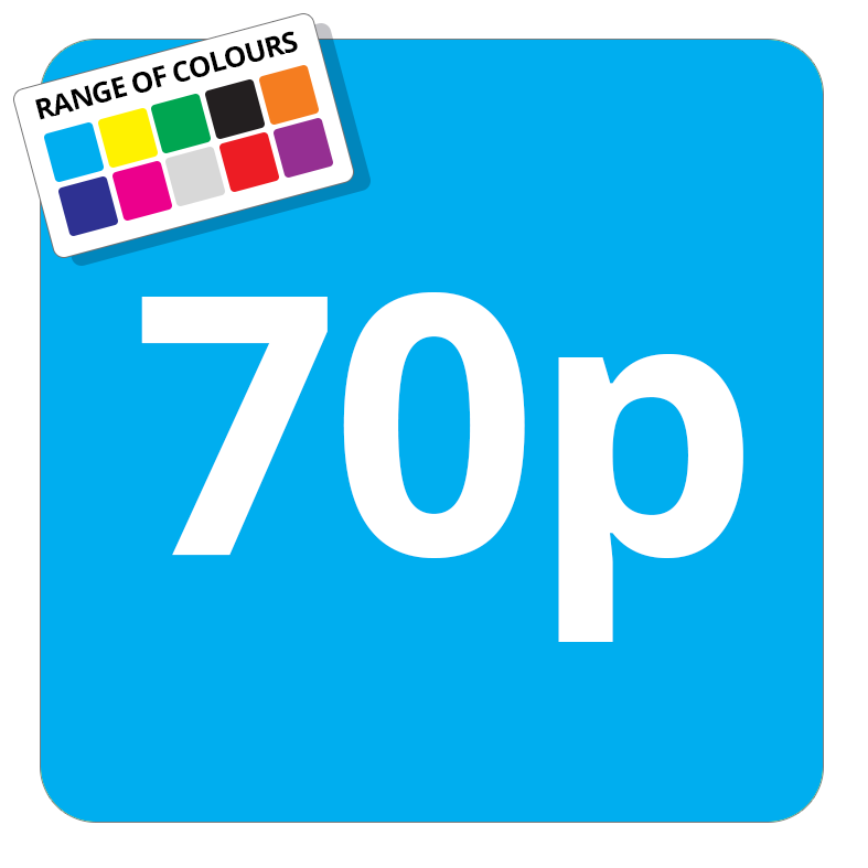 70p Printed Price Sticker - 25mm Square Light Blue