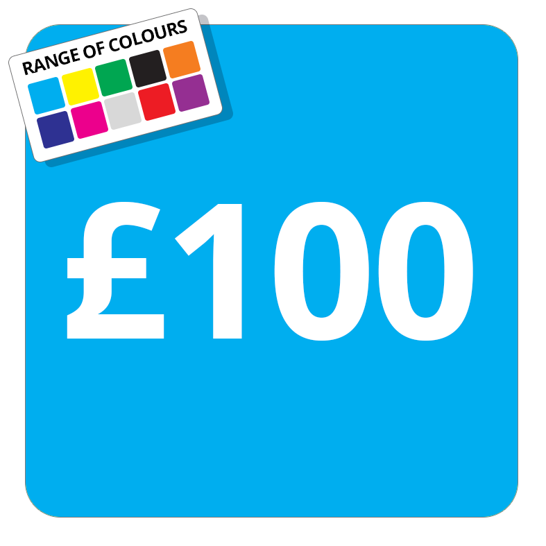 £100 Printed Price Sticker - 25mm Square Light Blue