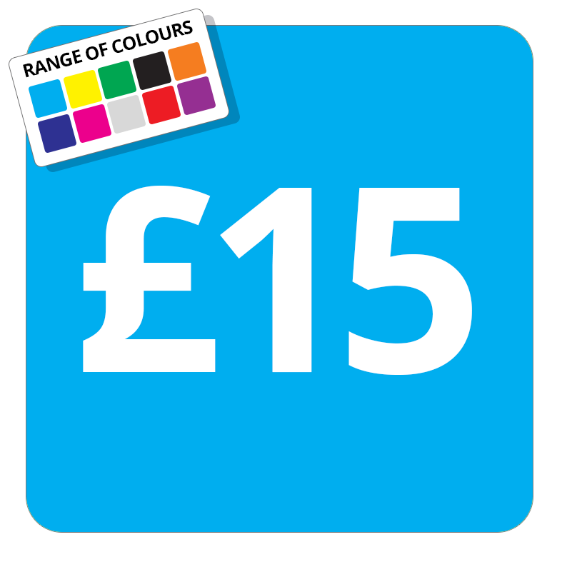 £15 Printed Price Sticker - 51mm Square Light Blue