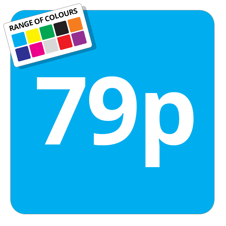 79p Printed Price Sticker - 51mm Square Light Blue