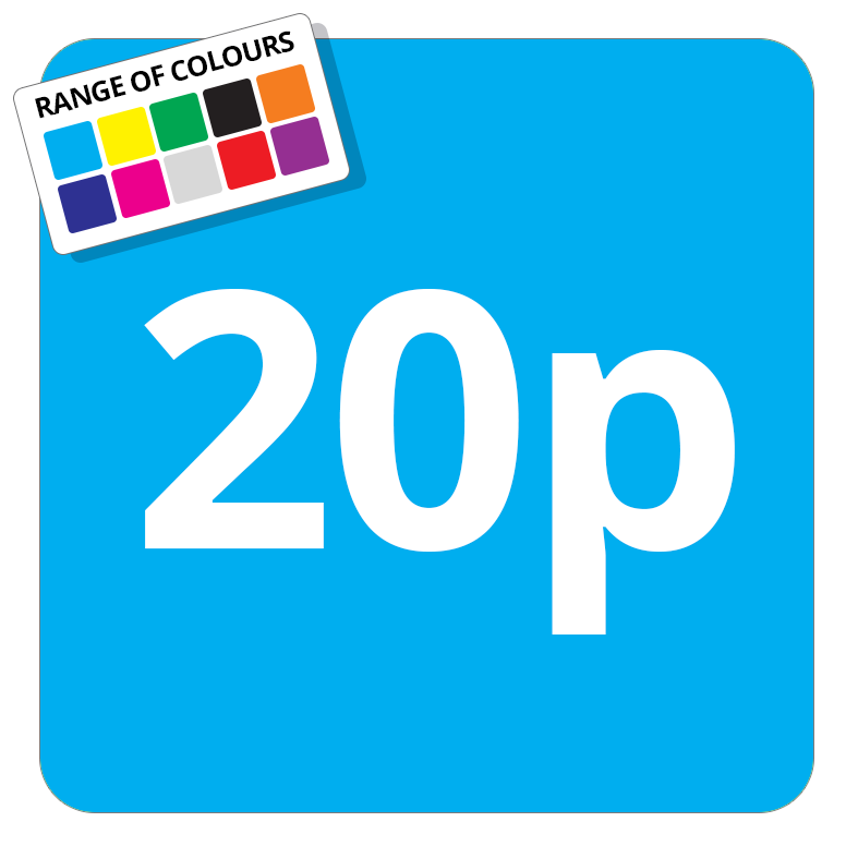 20p Printed Price Sticker - 25mm Square Light Blue