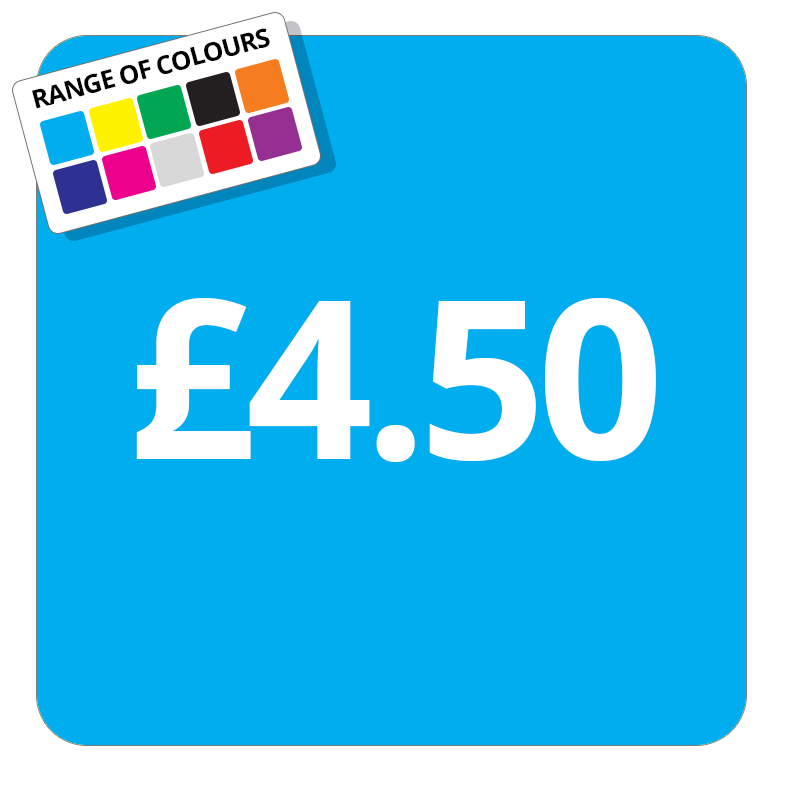 £4.50 Printed Price Sticker - 37mm Square  Light Blue