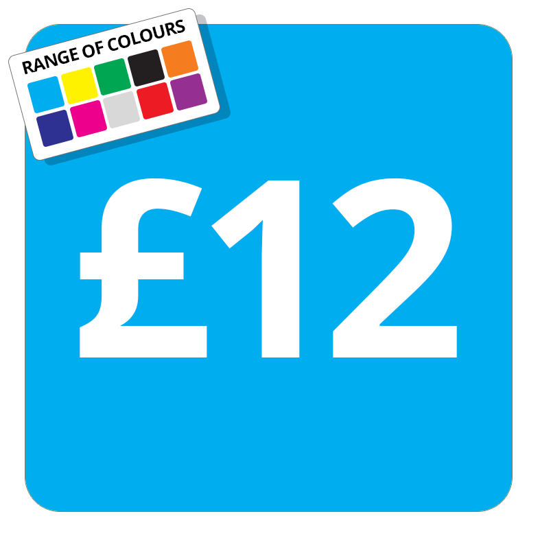 £12 Printed Price Sticker - 25mm Square Light Blue