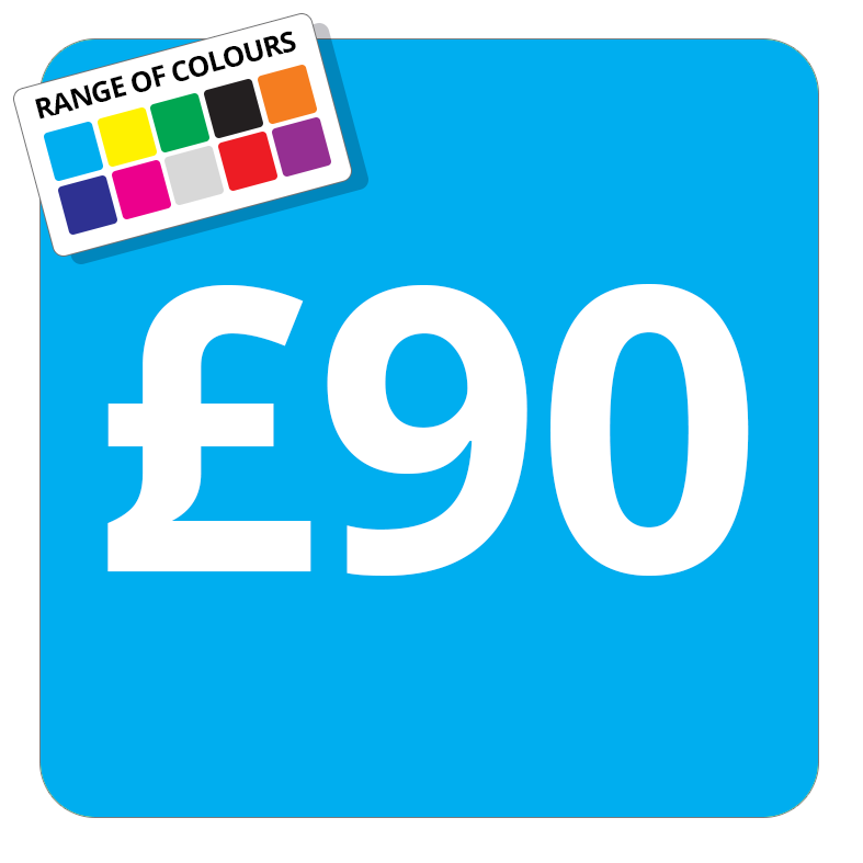 £90 Printed Price Sticker - 25mm Square Light Blue