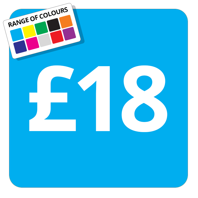 £18 Printed Price Sticker - 25mm Square Light Blue