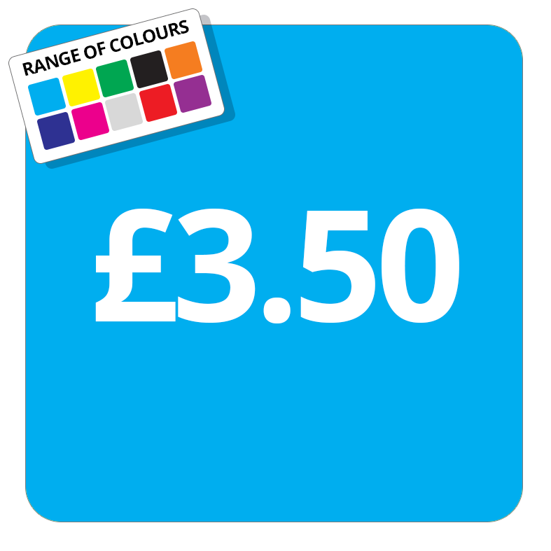 £3.50 Printed Price Sticker - 37mm Square  Light Blue