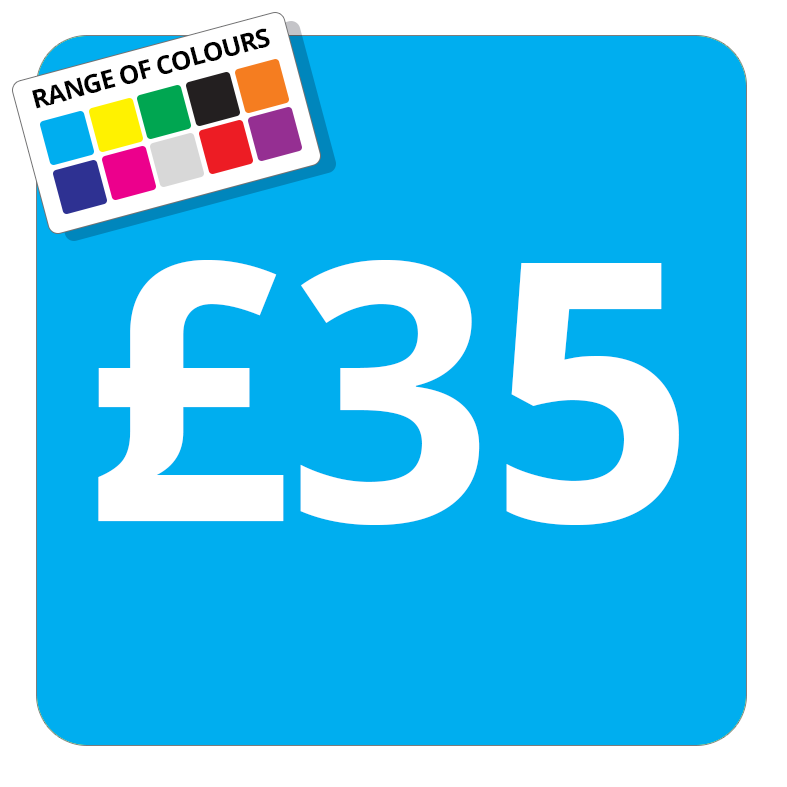 £35 Printed Price Sticker - 51mm Square Light Blue