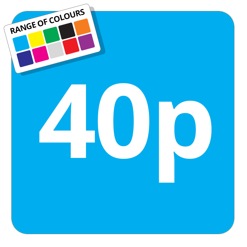 40p Printed Price Sticker - 51mm Square Light Blue