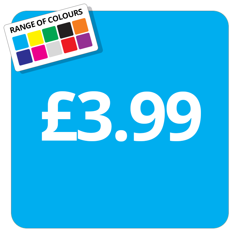 £3.99 Printed Price Sticker - 37mm Square  Light Blue