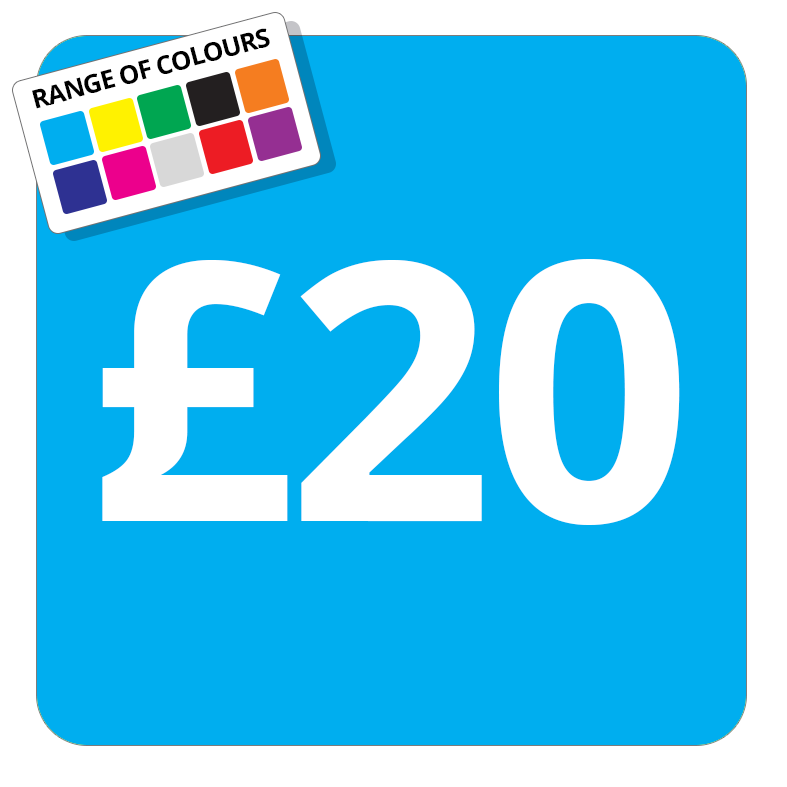 £20 Printed Price Sticker - 37mm Square  Light Blue