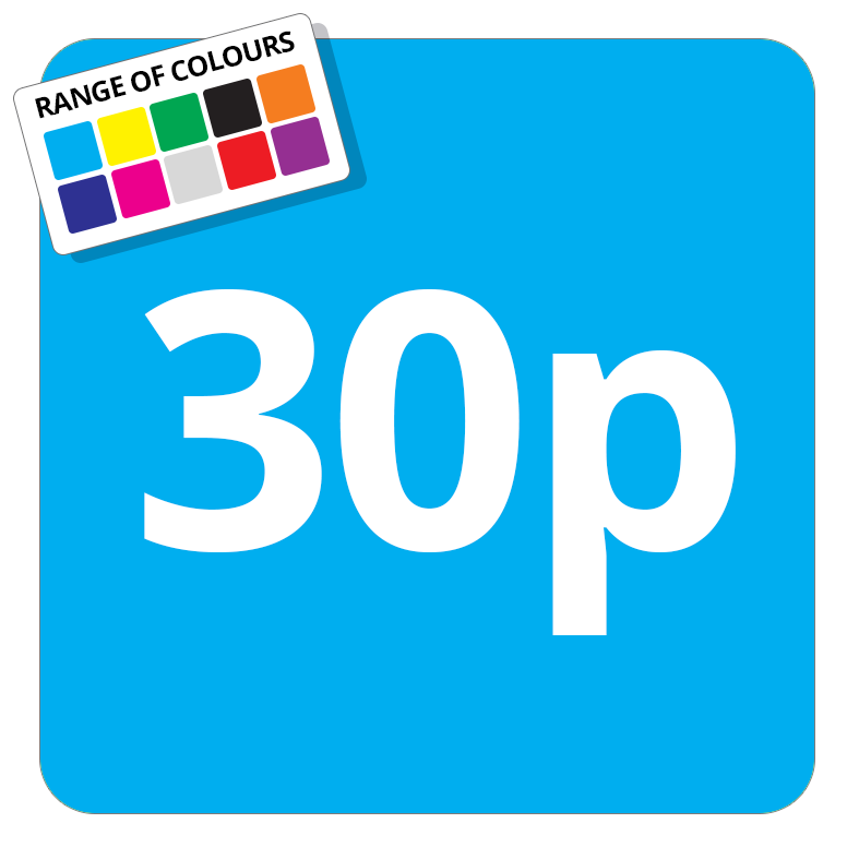 30p Printed Price Sticker - 37mm Square  Light Blue