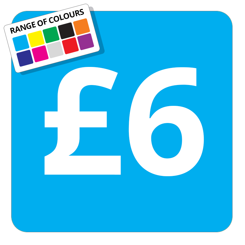 £6 Printed Price Sticker - 25mm Square Light Blue