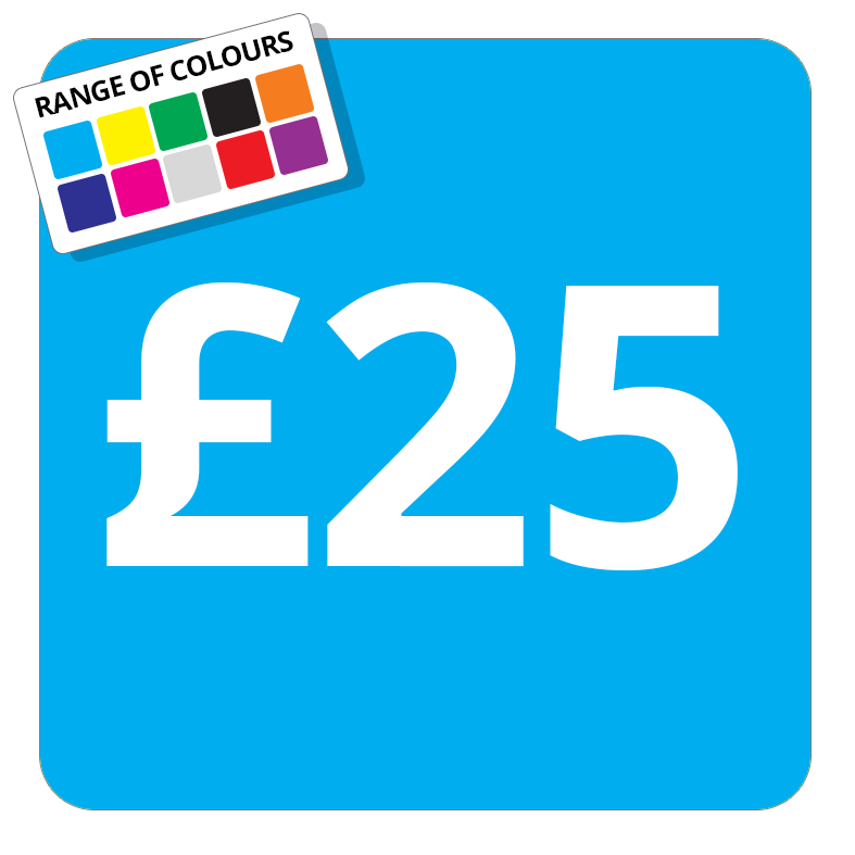 £25 Printed Price Sticker - 37mm Square  Light Blue