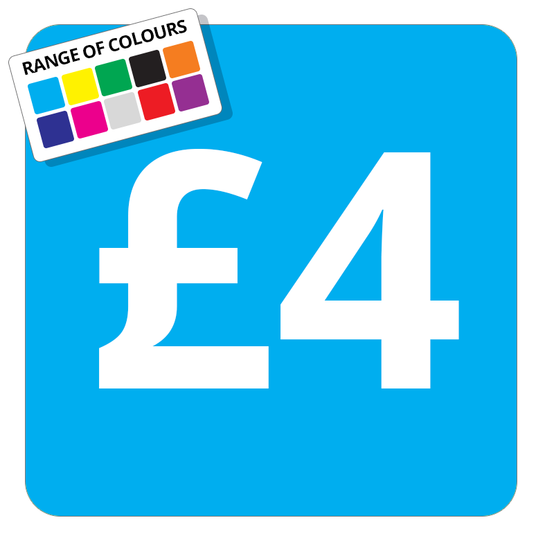 £4 Printed Price Sticker - 25mm Square Light Blue