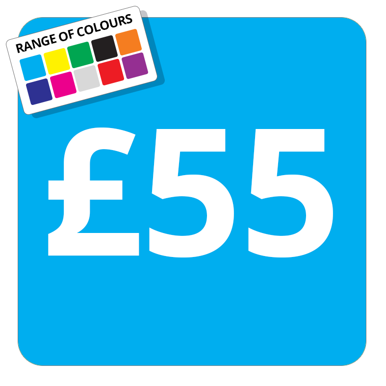 £55 Printed Price Sticker - 51mm Square Light Blue