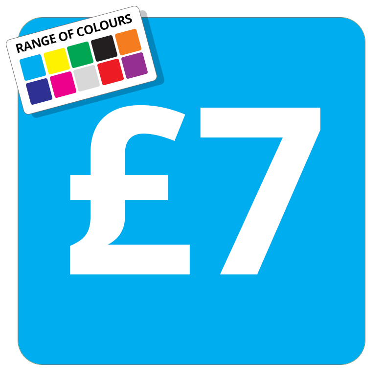 £7 Printed Price Sticker - 25mm Square Light Blue