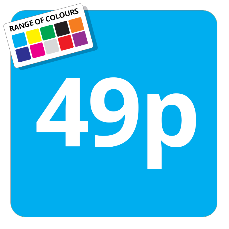 49p Printed Price Sticker - 37mm Square  Light Blue