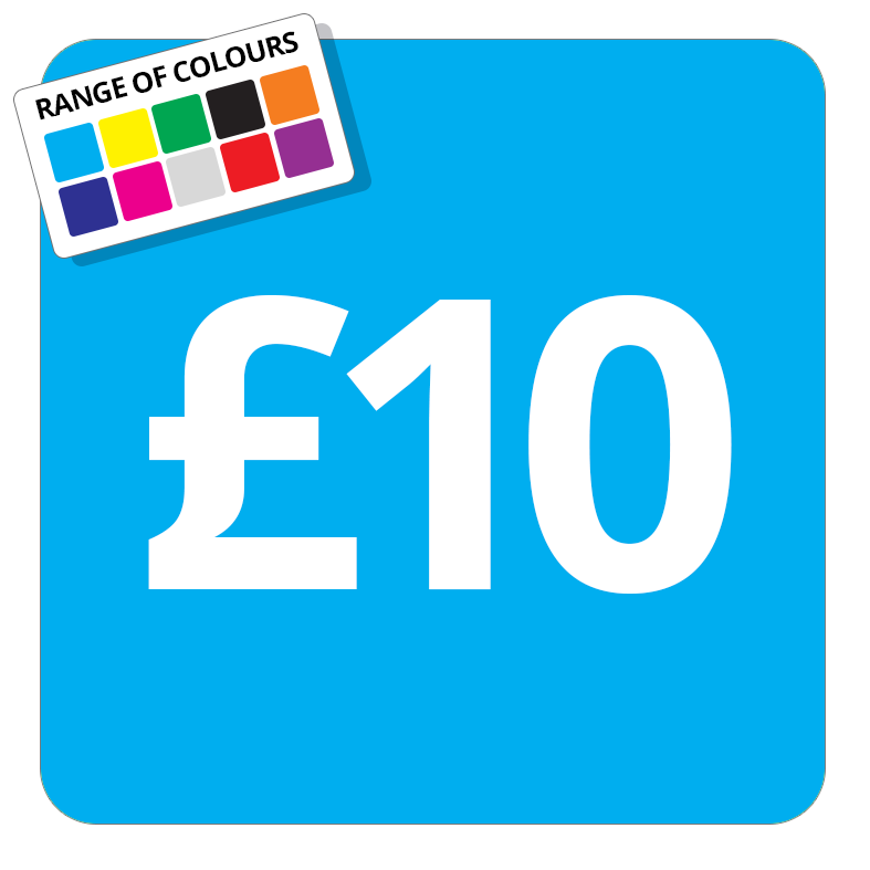 £10 Printed Price Sticker - 25mm Square Light Blue