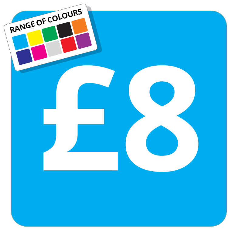 £8 Printed Price Sticker - 37mm Square  Light Blue