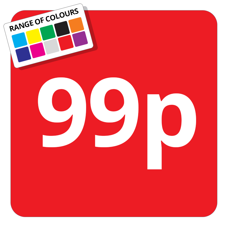 99p Printed Price Sticker - 25mm Square Red