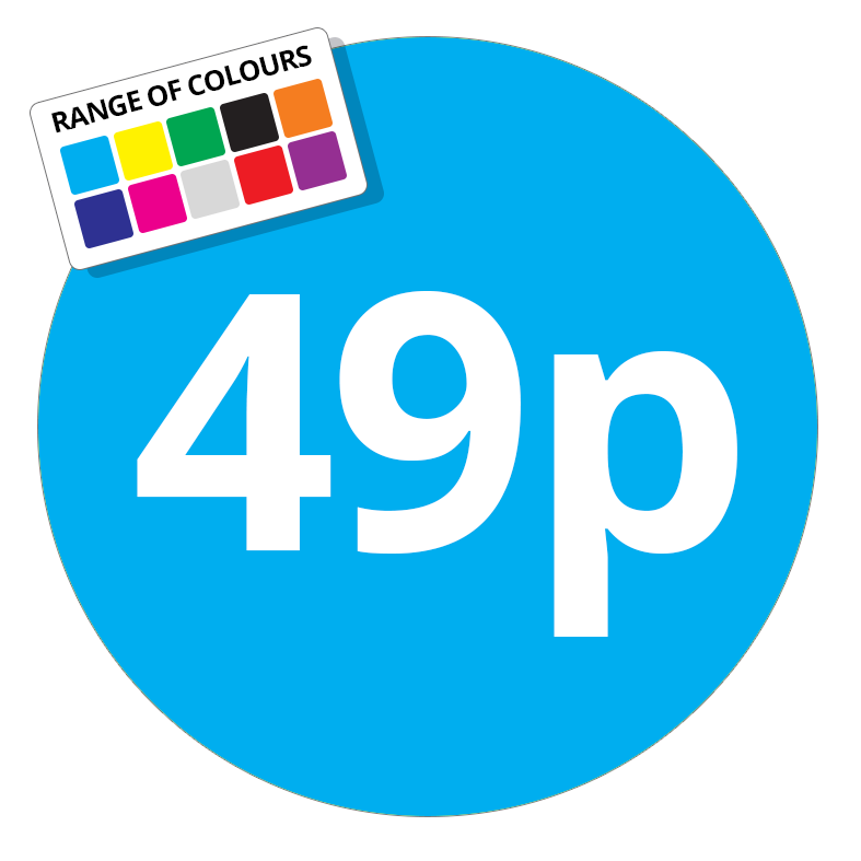 49p Printed Price Sticker - 25mm Round Light Blue