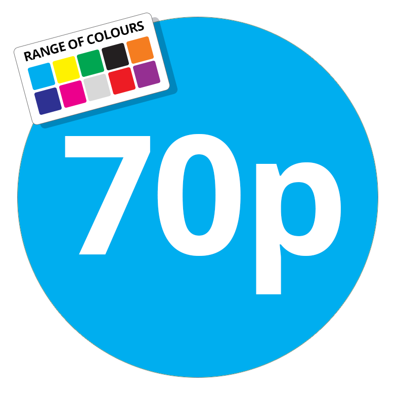 70p Printed Price Sticker - 25mm Round Light Blue